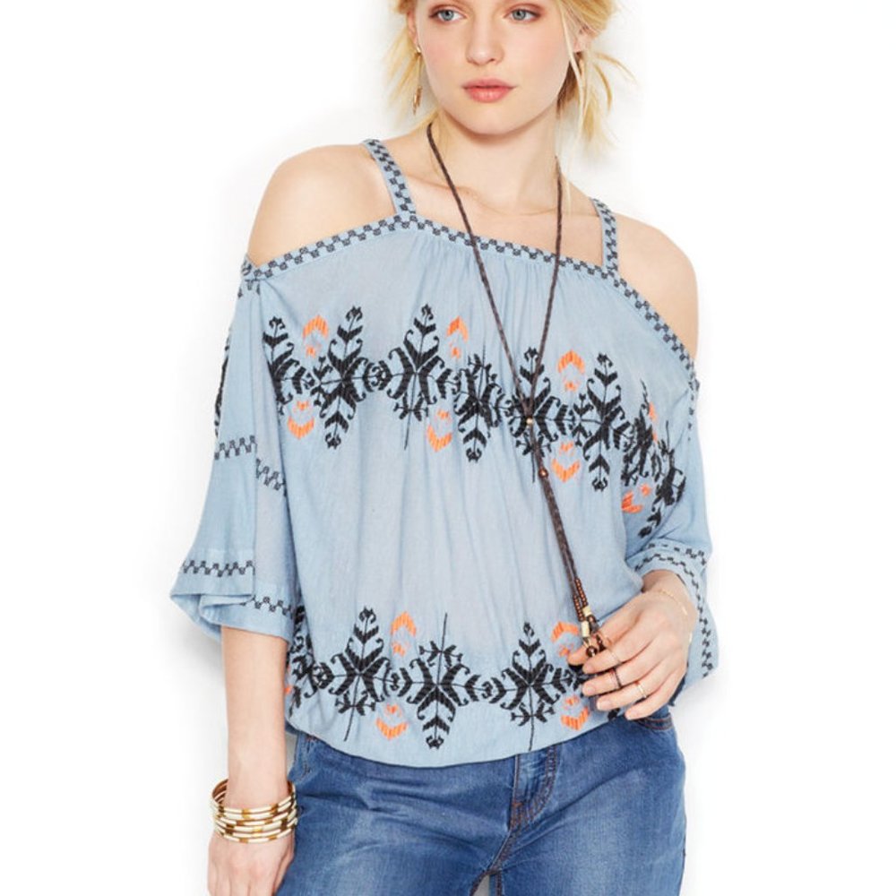Free People Off The Shoulder Embroidered Peasant Top